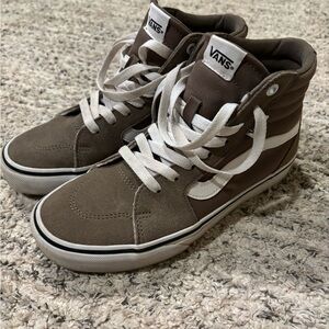 Vans Women’s Brown and White High-Top Sneakers
